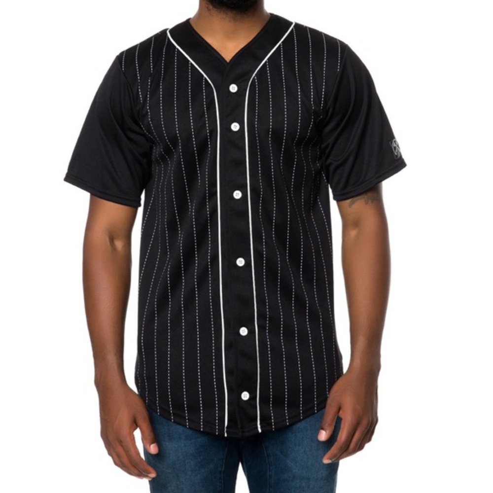 The CIVIL Pin Stripe Baseball Jersey In Black